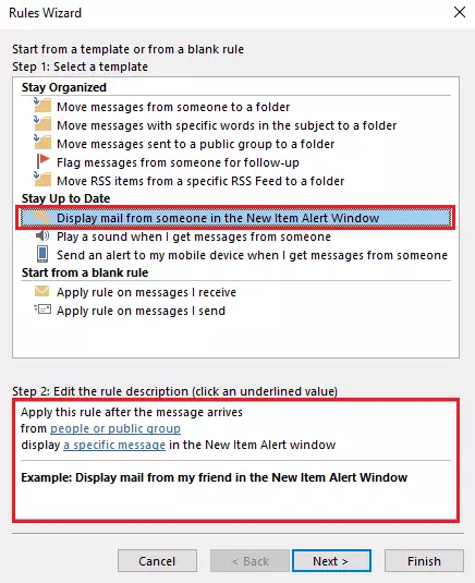 Outlook Rules Wizard: Selecting rule templates Outlook Rules Wizard: Selecting rule templates
