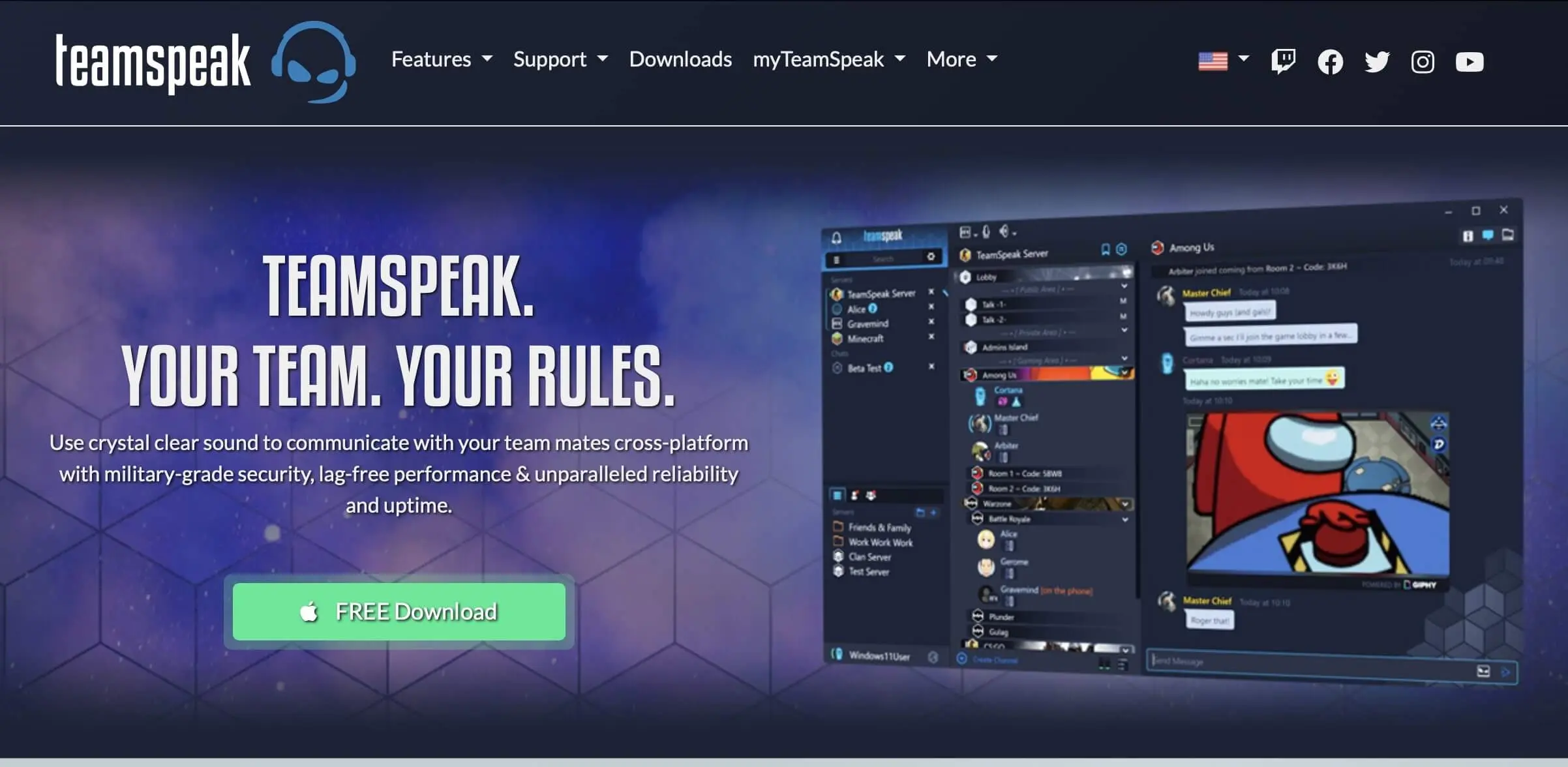 Image: Screenshot of the TeamSpeak website