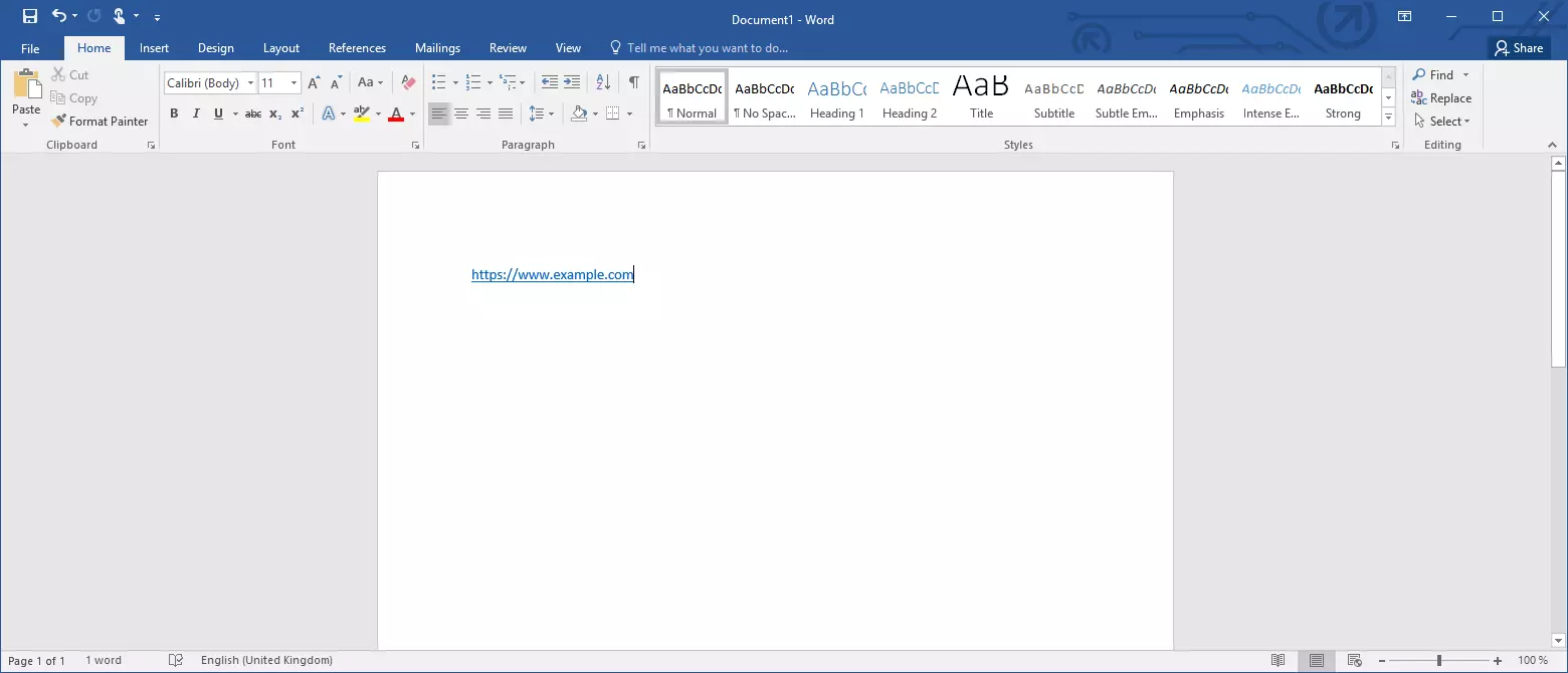 Image: Microsoft Word: A hyperlink with the standard format