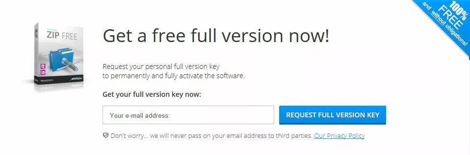 Image: The website of the Ashampoo ZIP Free producer