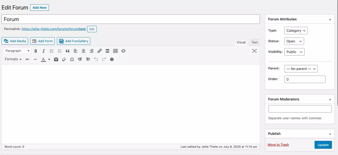 Image: bbPress in the WordPress admin area