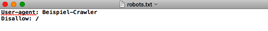 Screenshot of a robots.txt file that excludes a specific crawler