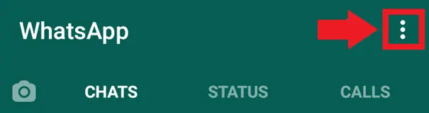 WhatsApp menu with three-dot symbol top right for “Options” WhatsApp menu with three-dot symbol top right for “Options”