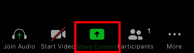 Zoom app with the feature that enables you to share content during a meeting
