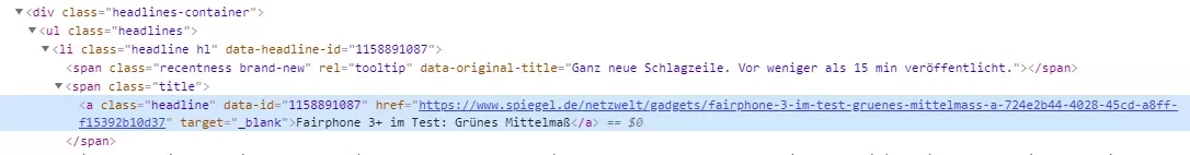 Image: Screenshot of the source code of newstral.com