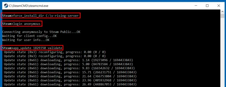 V Rising: Installation of server application via SteamCMD V Rising: Installation of server application via SteamCMD