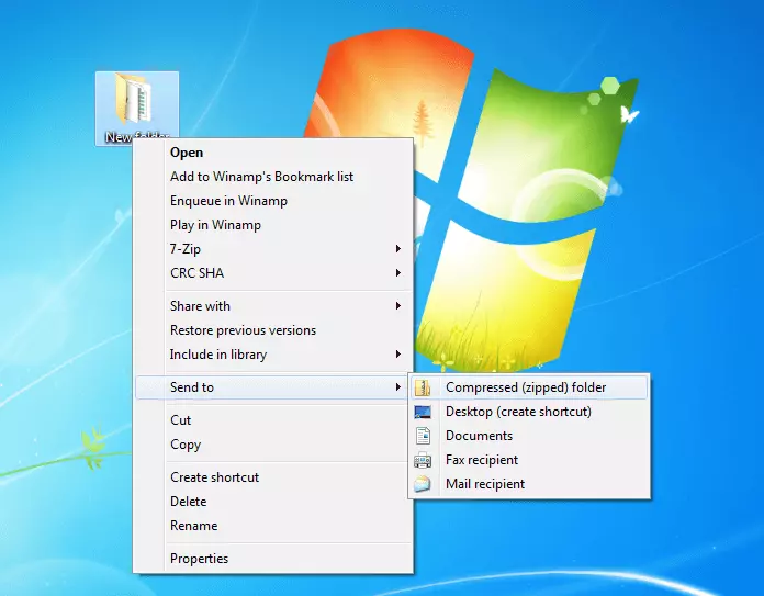 Image: Screenshot of the Windows desktop with the context menu open to “Send to”