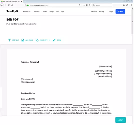 Image: Text box in the Smallpdf PDF editing tool.