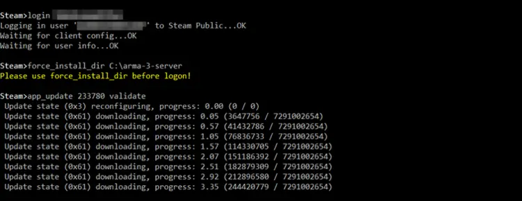 SteamCMD: Download Arma 3 server application SteamCMD: Download Arma 3 server application