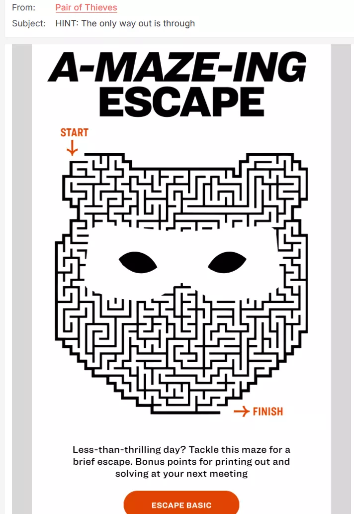 Image: Example of a newsletter with interactive content from the Pair of Thieves