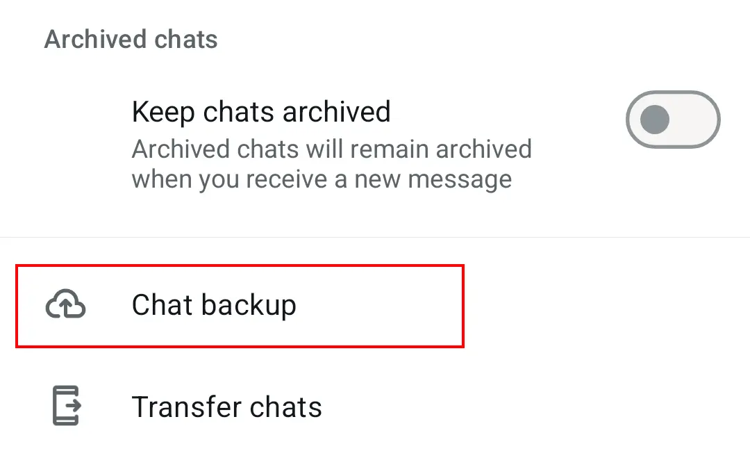 Image: WhatsApp chat menu in “Chat backup”