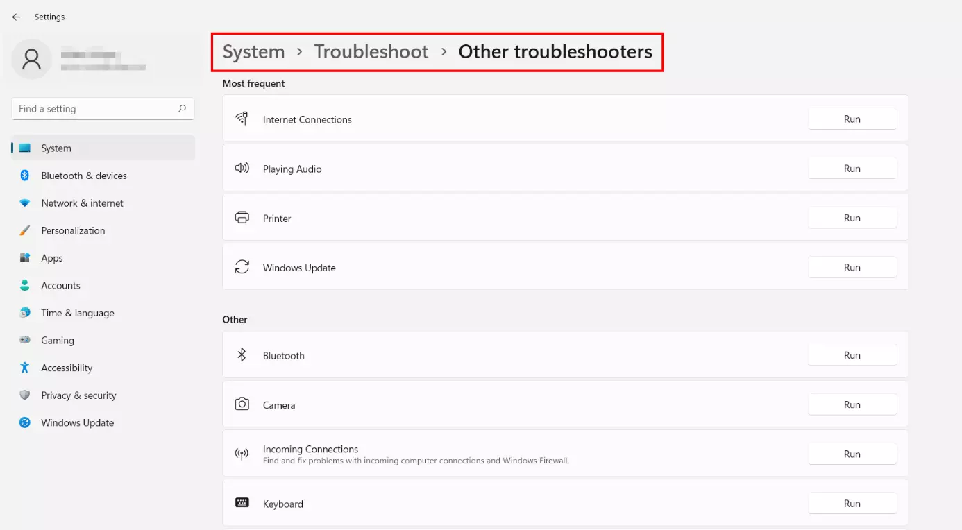 Image: Windows 11: Menu “Other troubleshooters”