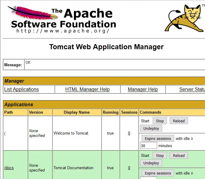 Tomcat web manager Tomcat web manager