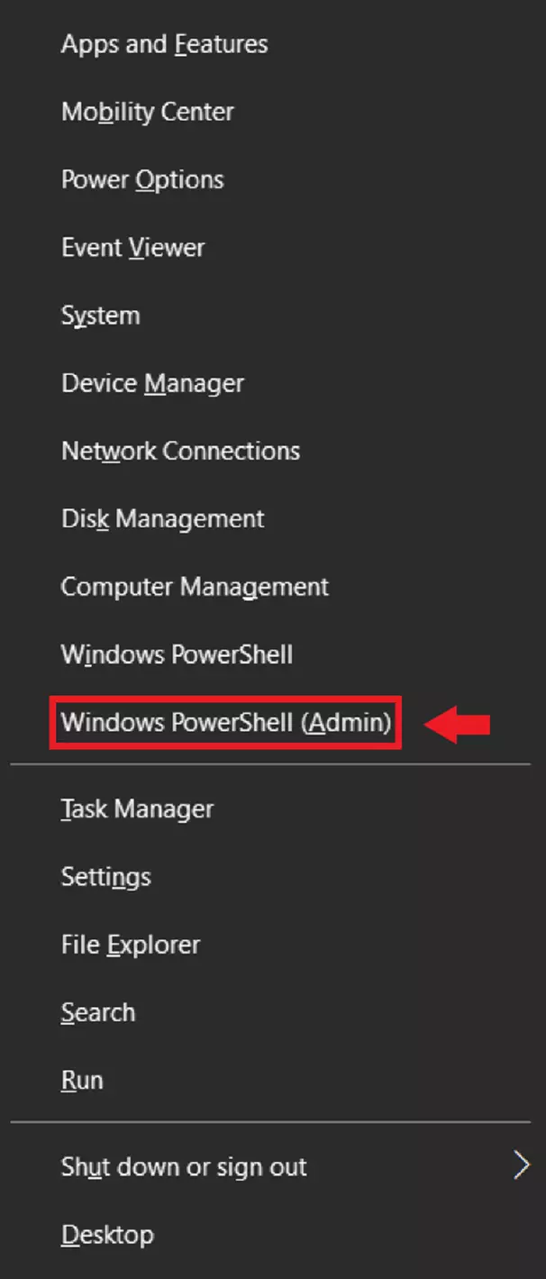 Image: Go to “Windows PowerShell (Admin)”
