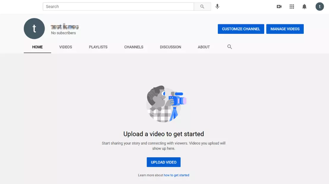 Image: Your YouTube channel: start-up menu