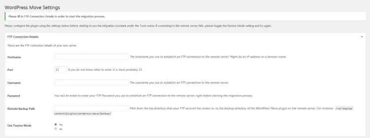 Plugin settings for WordPress Move Plugin settings for WordPress Move