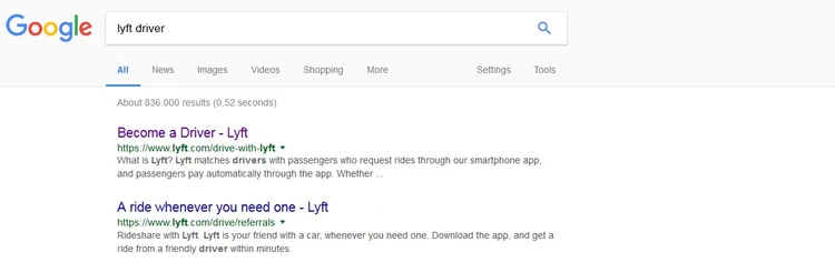 Google SERP for lyft driver' Google SERP for lyft driver'