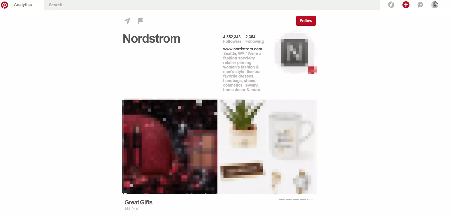 Image: Pinterest profile of fashion chain Nordstrom