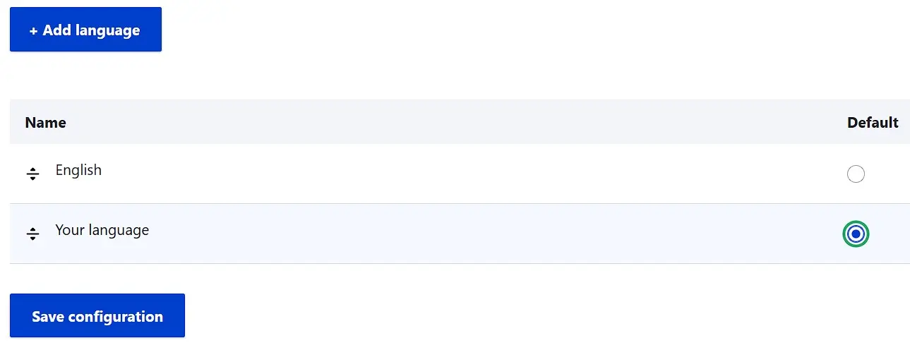 Drupal language selection Image: Drupal language selection