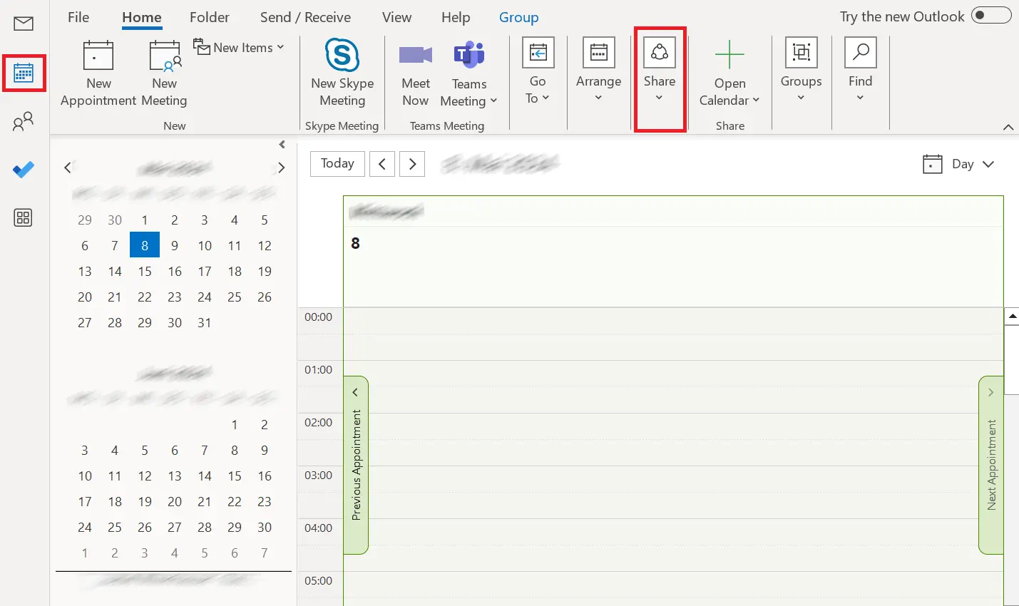 Outlook: Calendar view for a single day Image: Outlook: Calendar view for a single day