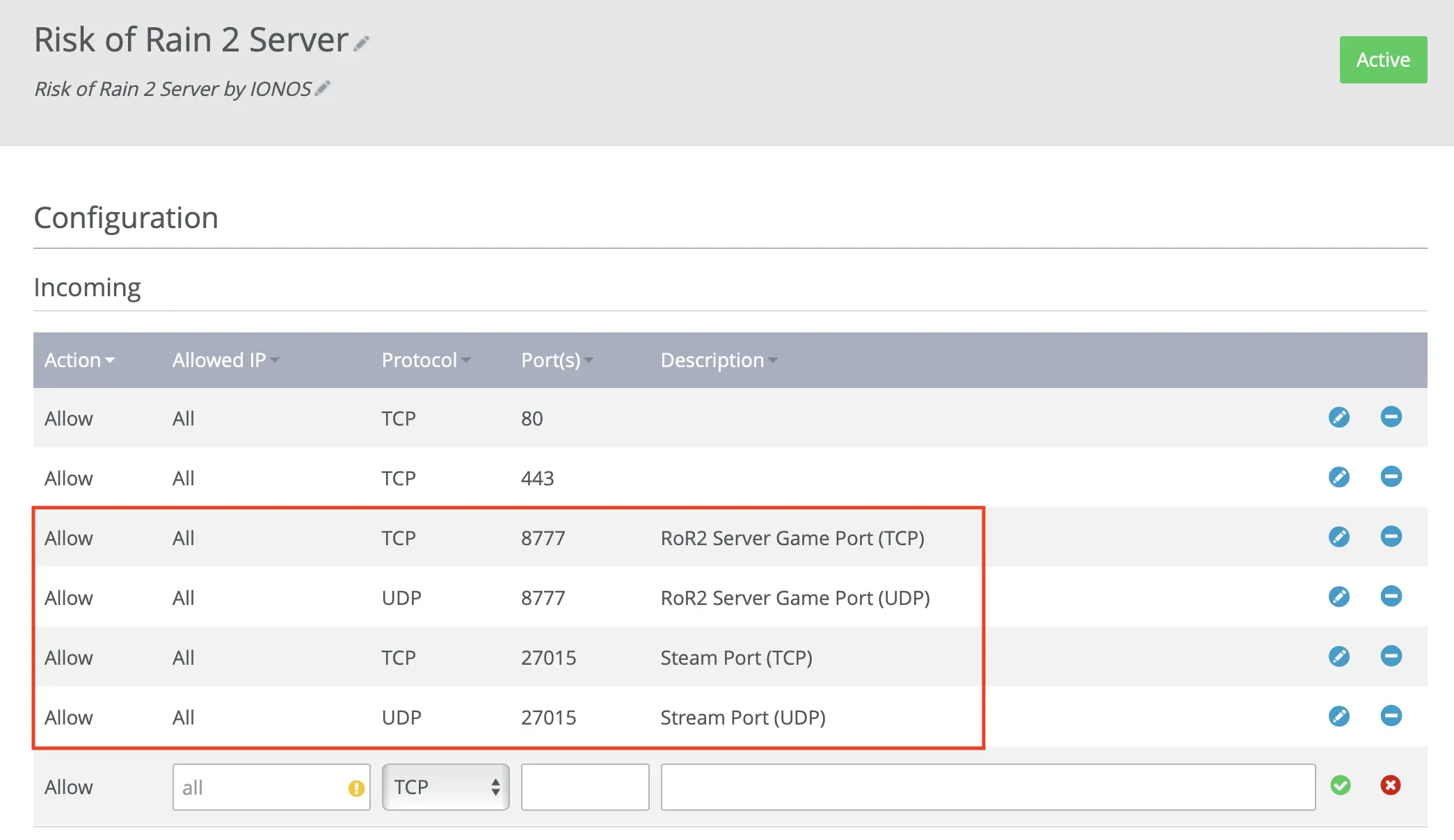 Image: Screenshot of the IONOS cloud panel: Add firewall rules