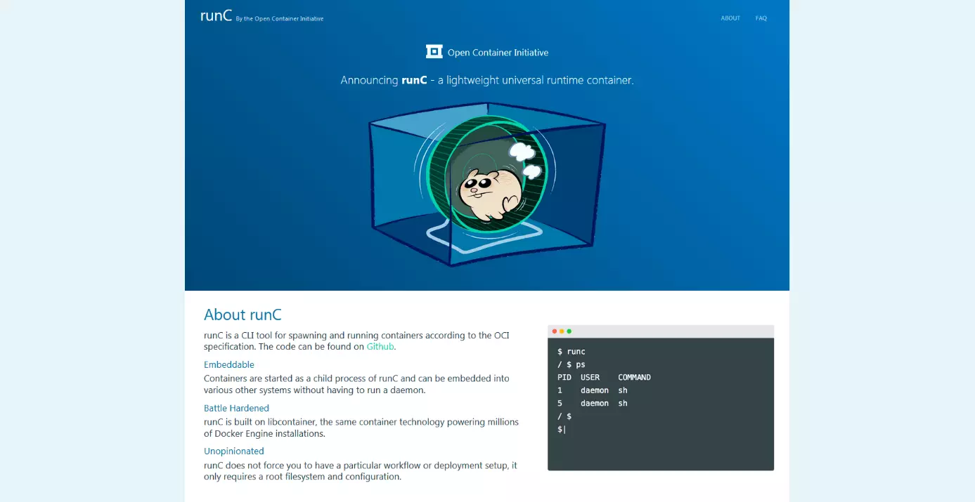 Image: Homepage of the OCI project, runC