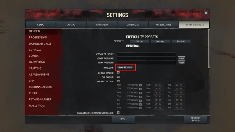 Server settings in Conan Exiles Server settings in Conan Exiles