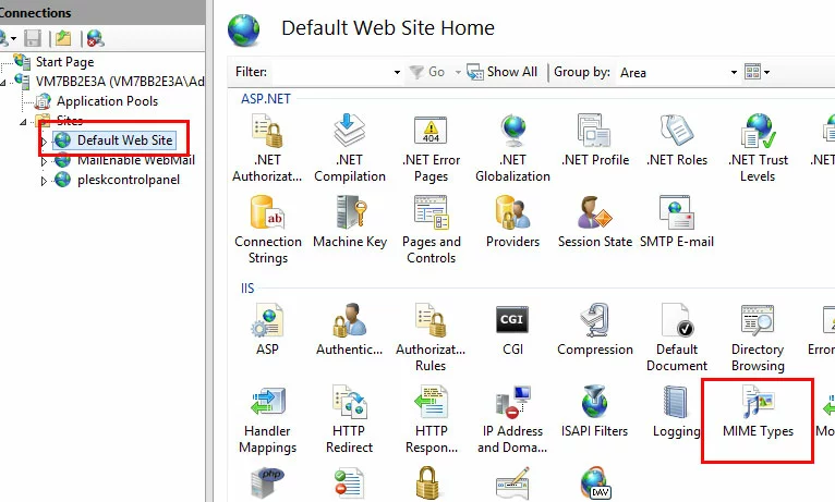 Image: IIS manager: symbol “MIME Types”