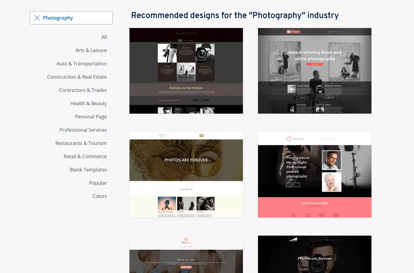 Image: IONOS design templates for your photography website