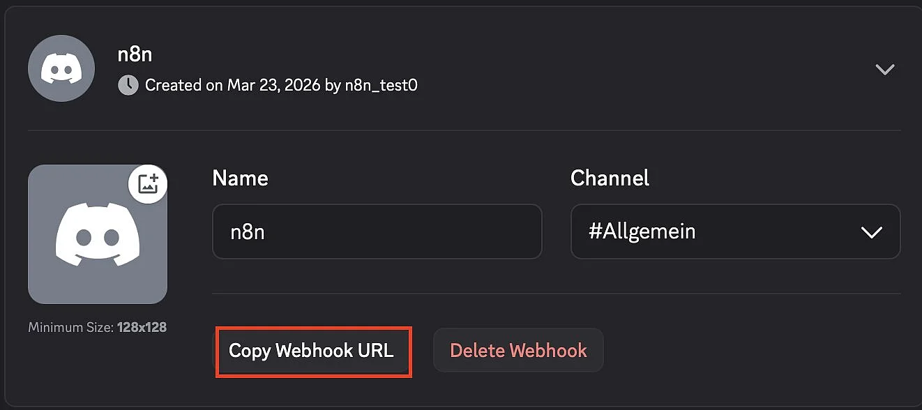 Discord: Copy webhook URL Image: Discord: Copy webhook URL