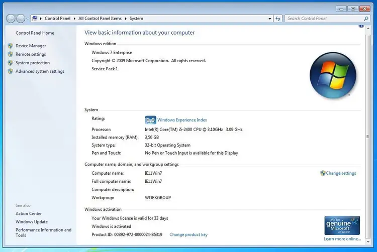 Display of the FQDN in the Windows system settings Display of the FQDN in the Windows system settings