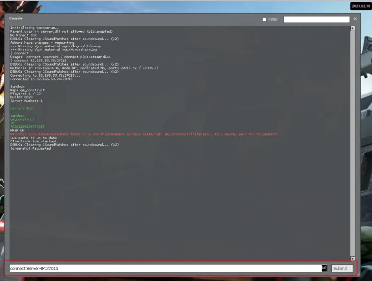 Screenshot shows how to connect to the server from the console Screenshot shows how to connect to the server from the console
