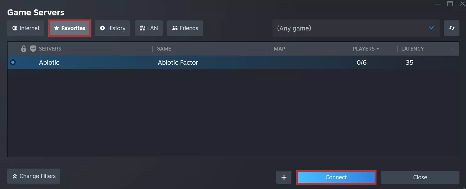Abiotic Factor server in the game server overview Image: Abiotic Factor server in the game server overview
