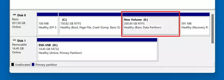 Image: Windows 11 Disk Management: Newly Added Partition