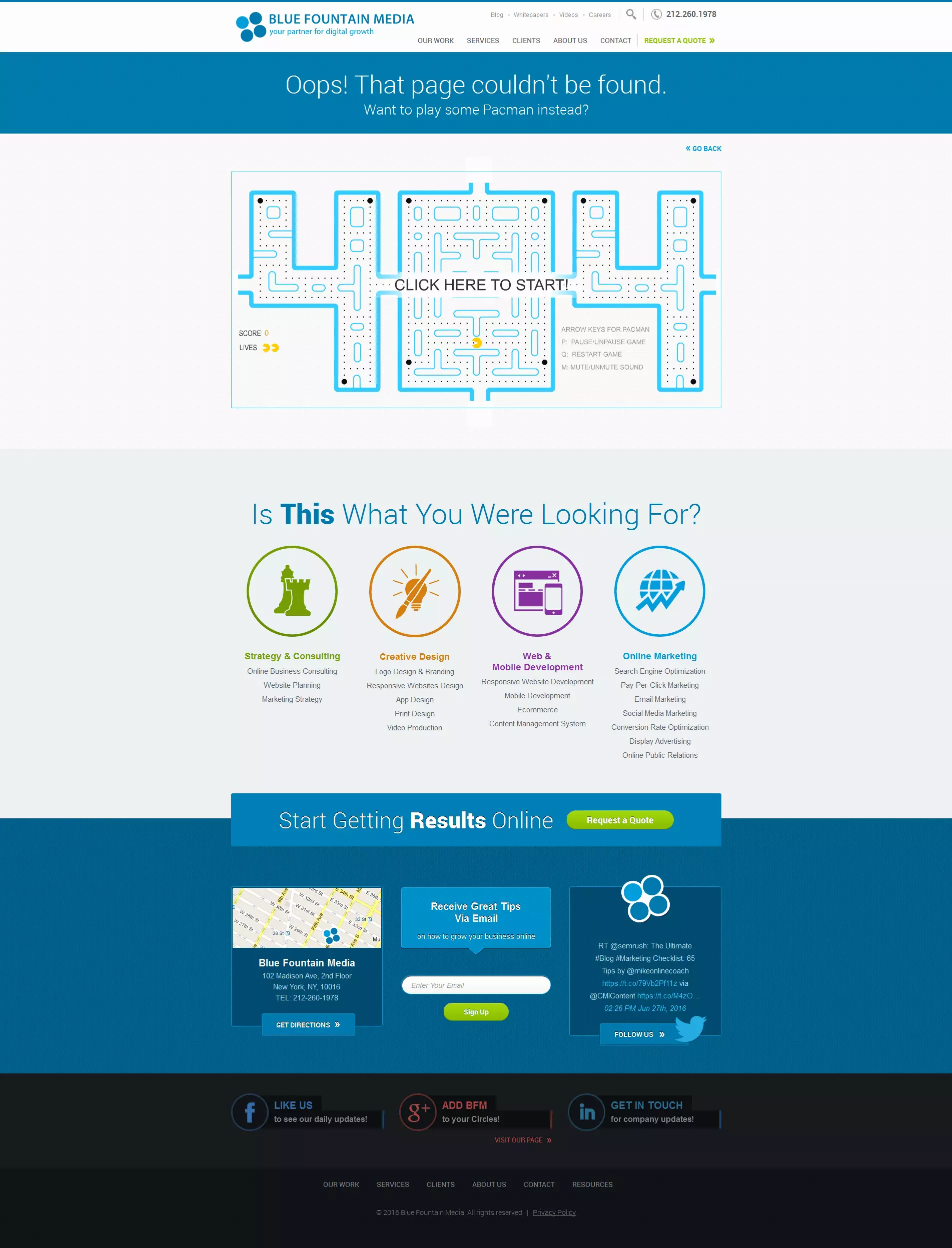 Image: 404 page for Blue Fountain Media