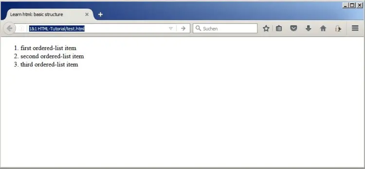 Numbered HTML list with three <li> elements Numbered HTML list with three <li> elements