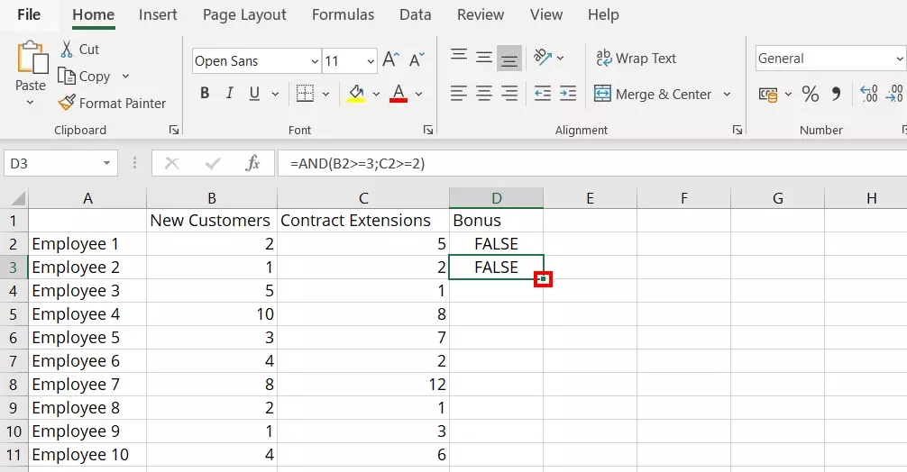 Image: Excel AND function: extending it to multiple cells