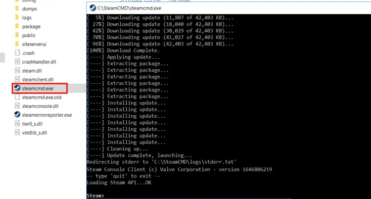 SteamCMD installation using the Windows command prompt SteamCMD installation using the Windows command prompt