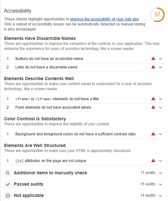 Accessibility analysis in Google Lighthouse Accessibility analysis in Google Lighthouse