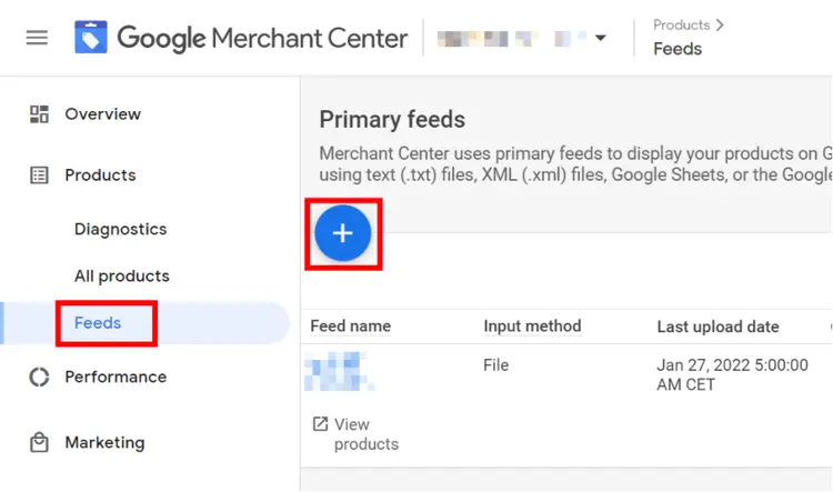 Overview with possibility to create new feeds Overview with possibility to create new feeds