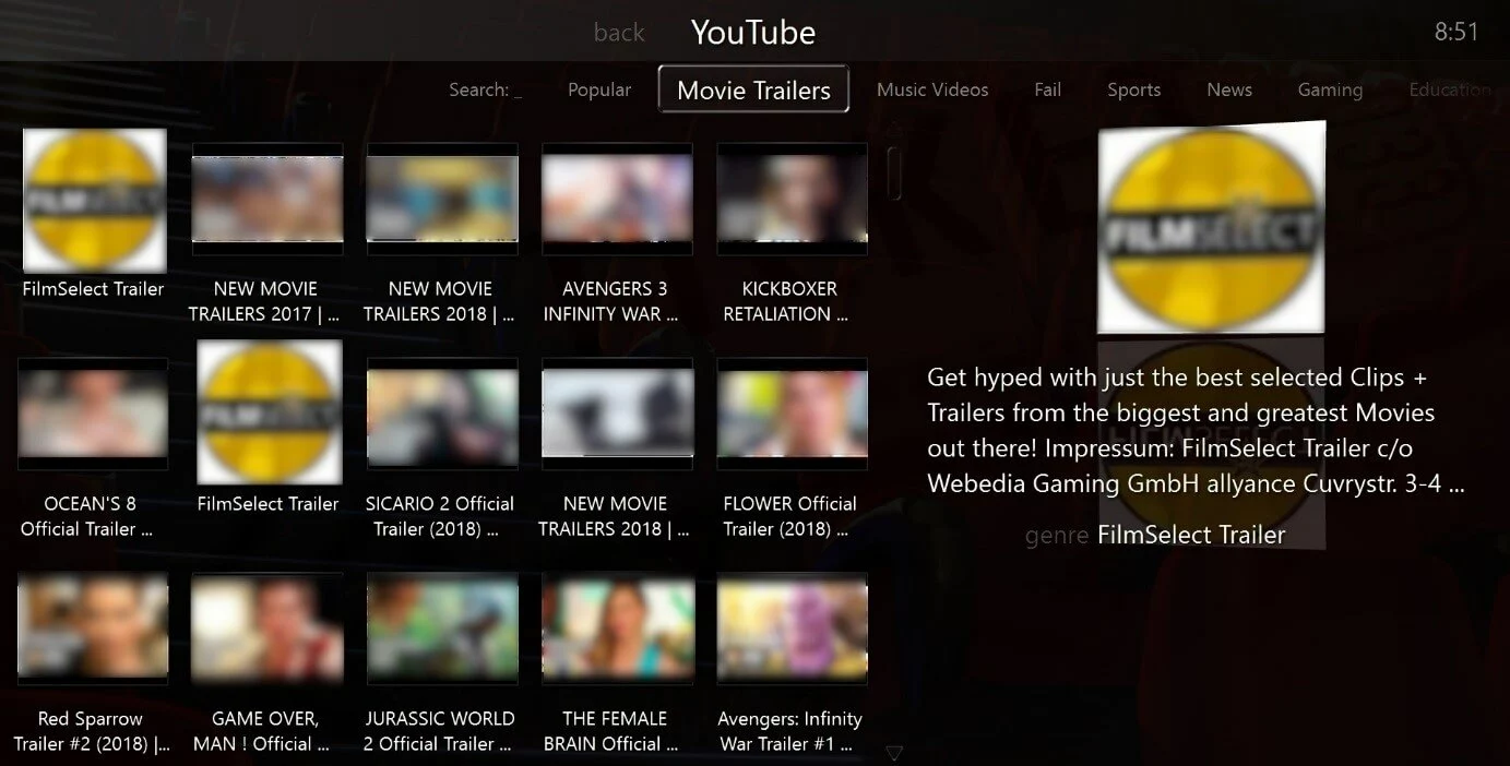 Image: The JRiver MC user interface with YouTube as an example