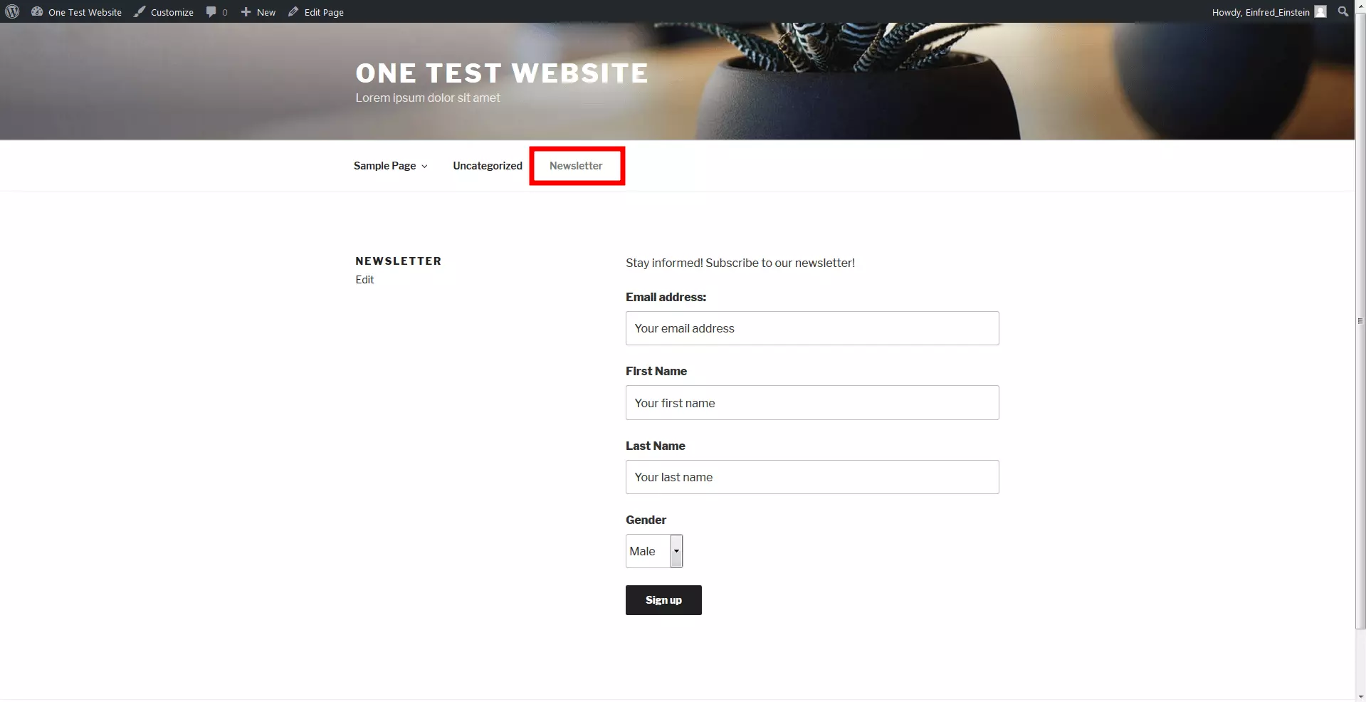Image: Registration form – built into the subpage