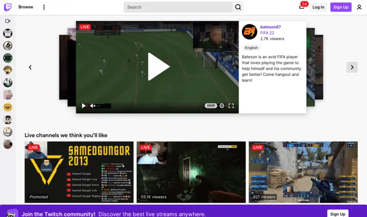 Screenshot of Twitch’s site Screenshot of Twitch’s site