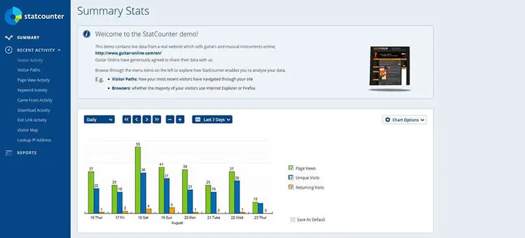 StatCounter demo: Web statistics as a summary StatCounter demo: Web statistics as a summary