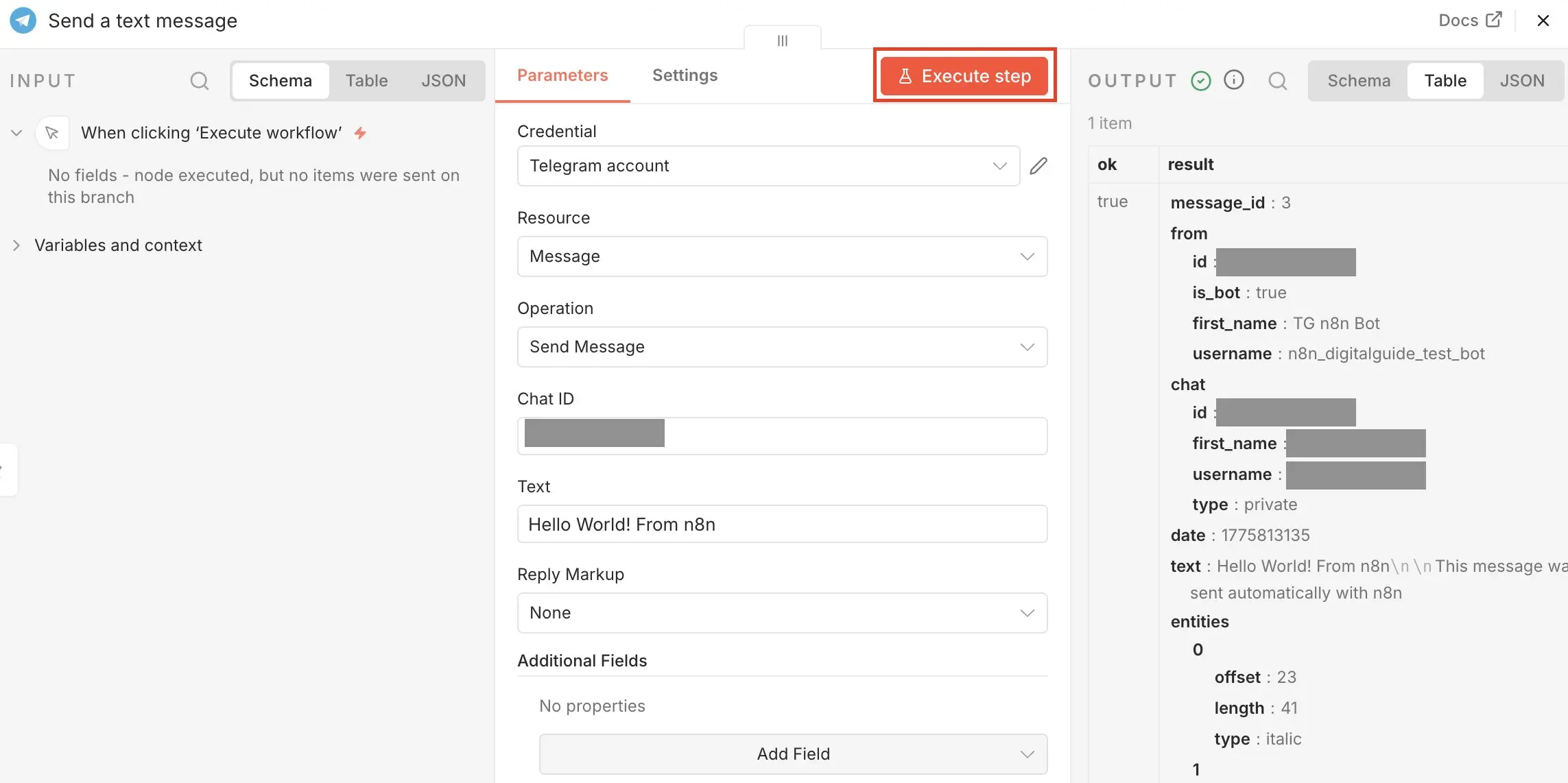 n8n Telegram node: Execute Step Image: n8n Telegram node: Execute Step