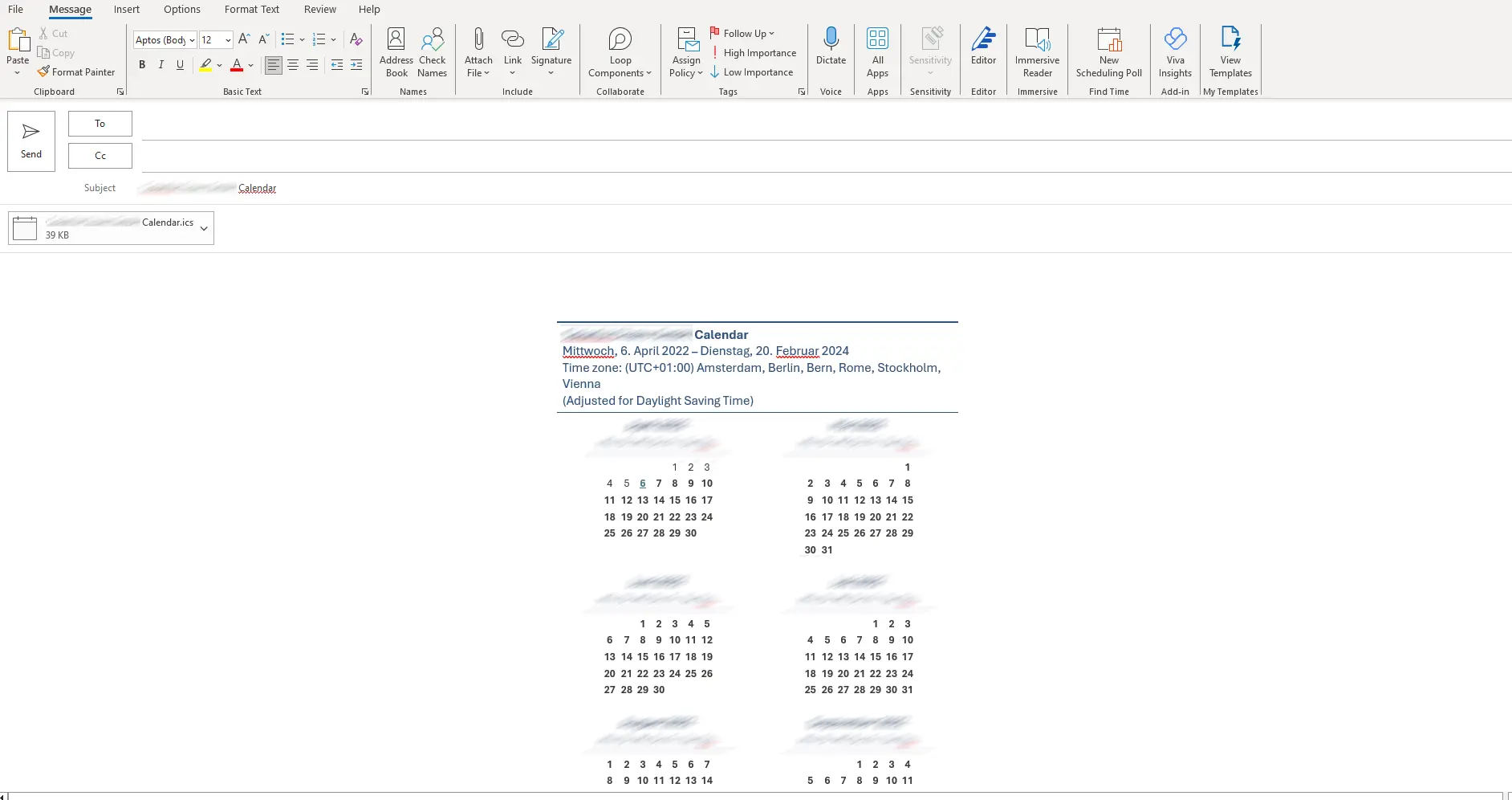 Outlook: Calendar ready to send by email Image: Outlook: Calendar ready to send by email