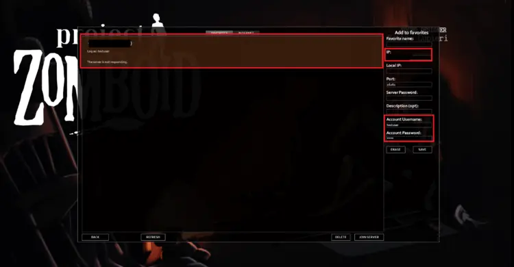 Project Zomboid server menu Project Zomboid server menu