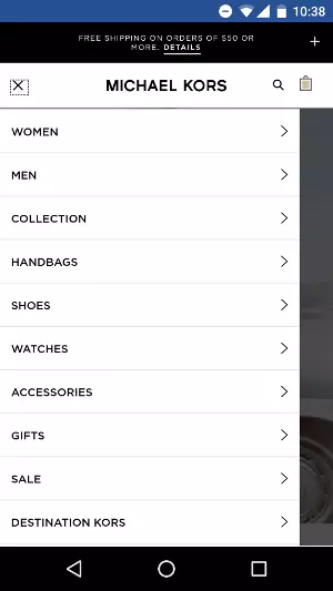 Image: screenshot for the mobile online store michaelkors.com