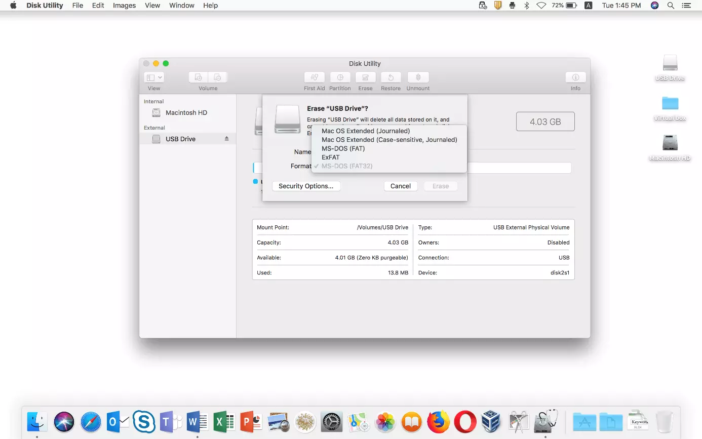 Image: Disk Utility (macOS): Selecting the USB file system