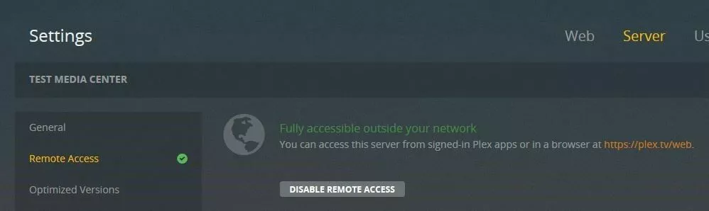 Image: Plex Media Server: Settings